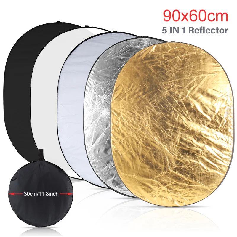 90x60cm Reflector Photography 5 in 1 Portable Collapsible Light Reflector with Carry Bag for Photograph Studio Multi Photo Disc