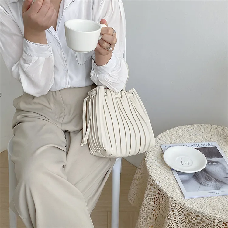 women bag 2020 autumn winter Korean PU Bucket Casual String Soft shoulder bag crossbody handbag luxury Euro-America style bag