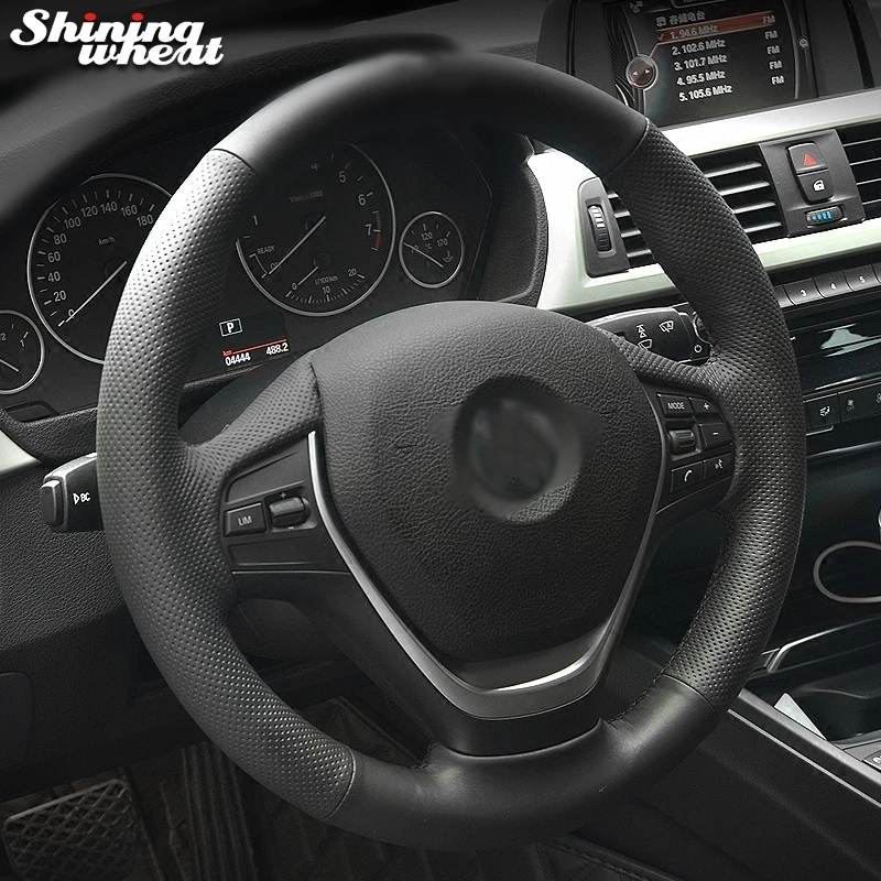 Shining wheat Black Genuine Leather Car Steering Wheel Cover for BMW F30 320i 328i 320d F20