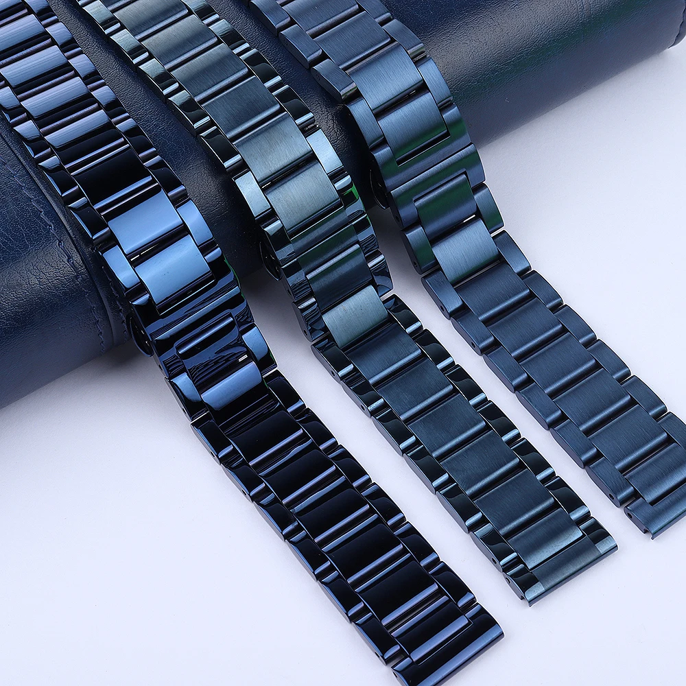 New Blue Stainless Steel Watchband Strap Metal Bracelet Strap 18mm 19mm 20mm 21mm 22mm Straight End For Men Women Fashion Watch