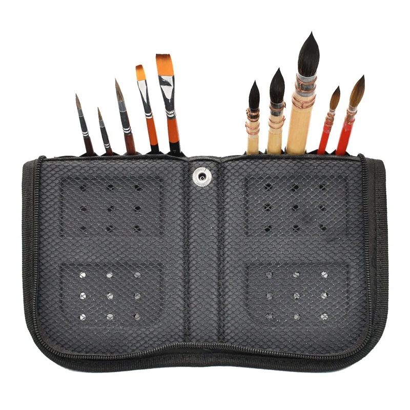 Artist Paint Brush Holder Zippered Brush Case for Oil Acrylic Watercolor Brush Breathable Painting Kit