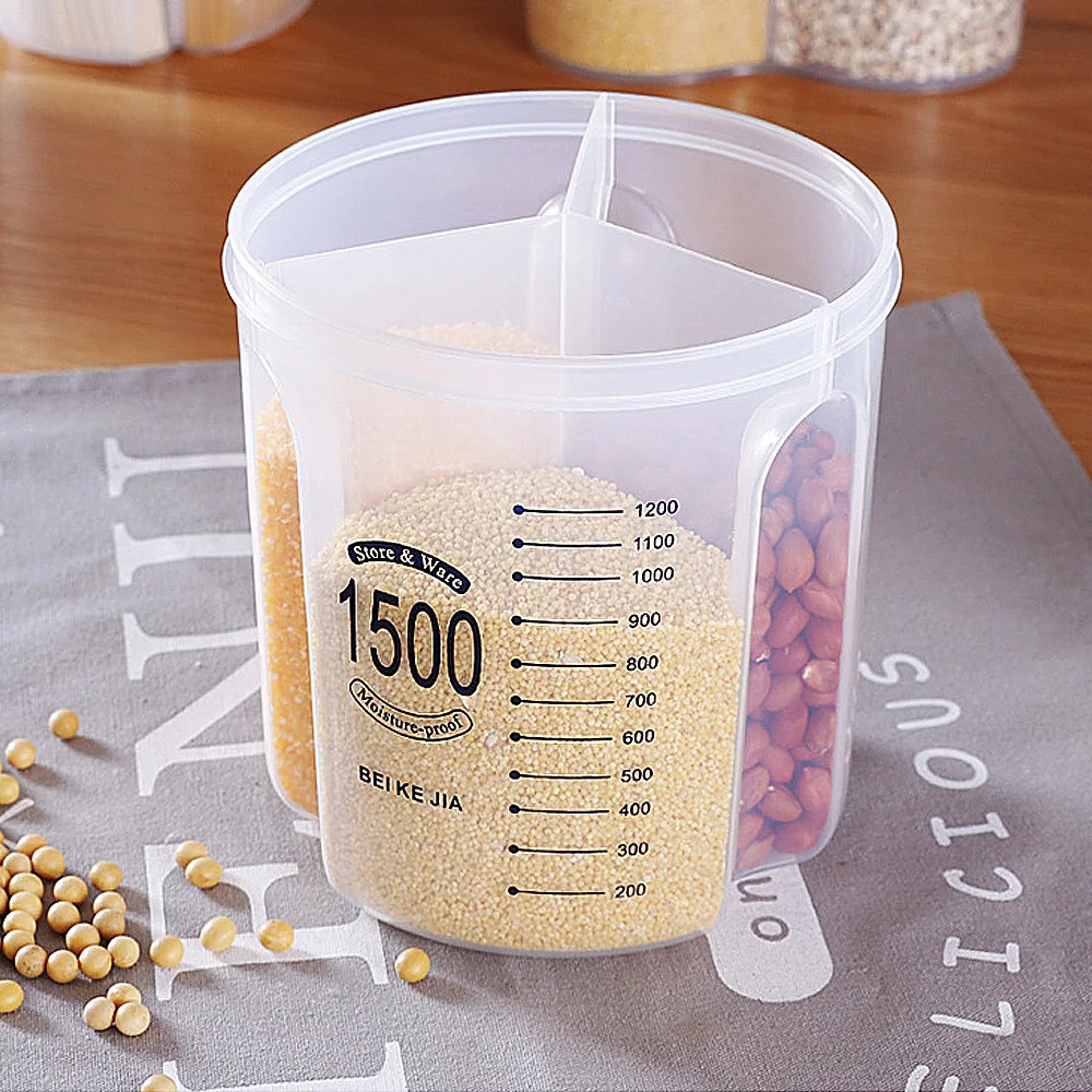 Transparent  Storage Box Plastic Sealed Tank Kitchen Food Storage Tank Rotating Dry Food Rice Container Compartment