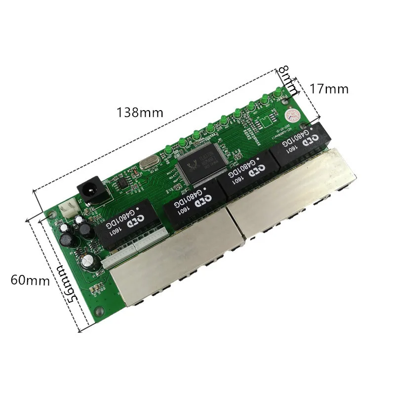 OEM PBC 8พอร์ตสวิตช์Gigabit Ethernet 8พอร์ตMet 8 Pin Way 10/100/1000 M Hub 8way power Pin Pcb Board OEMเจาะGat