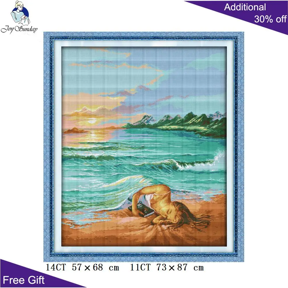 

Joy Sunday Daughter Of Sea Домашнее украшение R689 14CT 11CT Набор для вышивки крестом «Дочь морского»
