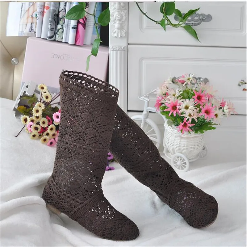 high quality 2024 Hollow Boots Shoes Breathable Knit Line Mesh boots Summer Women Boots Knee High Womens Shoes 35-41