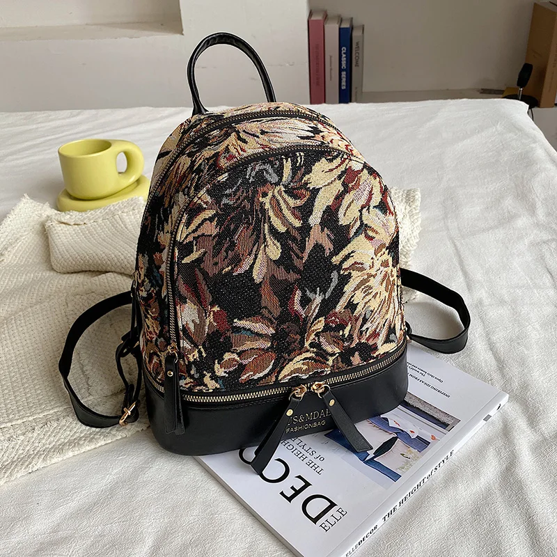 Petit sac à dos à motif de fleurs souples pour femmes, sacs à dos d'école pour adolescentes, mini sacs à main pour femmes, designer