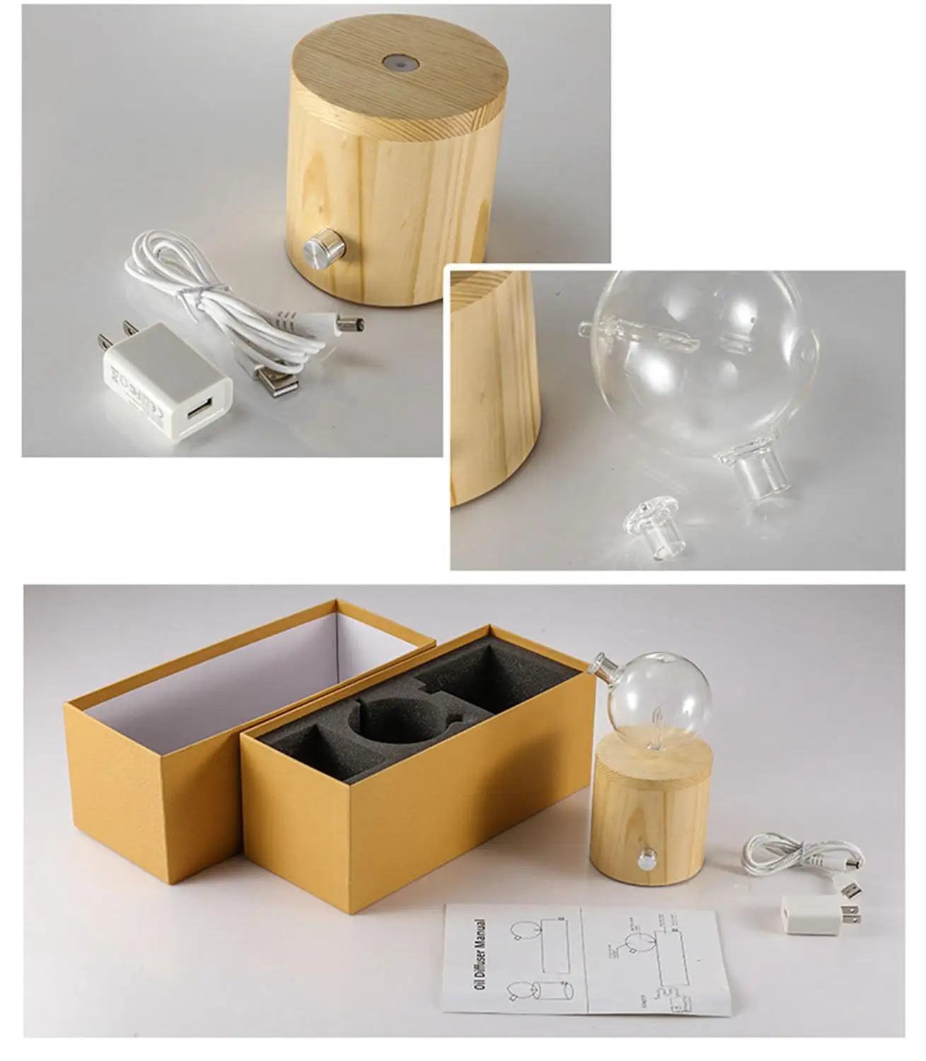 موزع زيت بدون ماء ، بخاخات عطرية من خشب الزان مع ضوء LED ملون لغرفة النوم