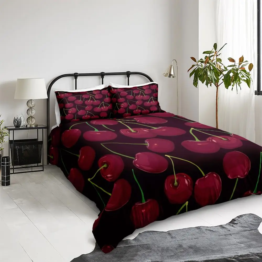 

Cherry Duvet Cover Set 3D Fruit Bedding Set Ripe Berry Bed Cover Twin Queen King Summer Sweet Dessert Bedclothes