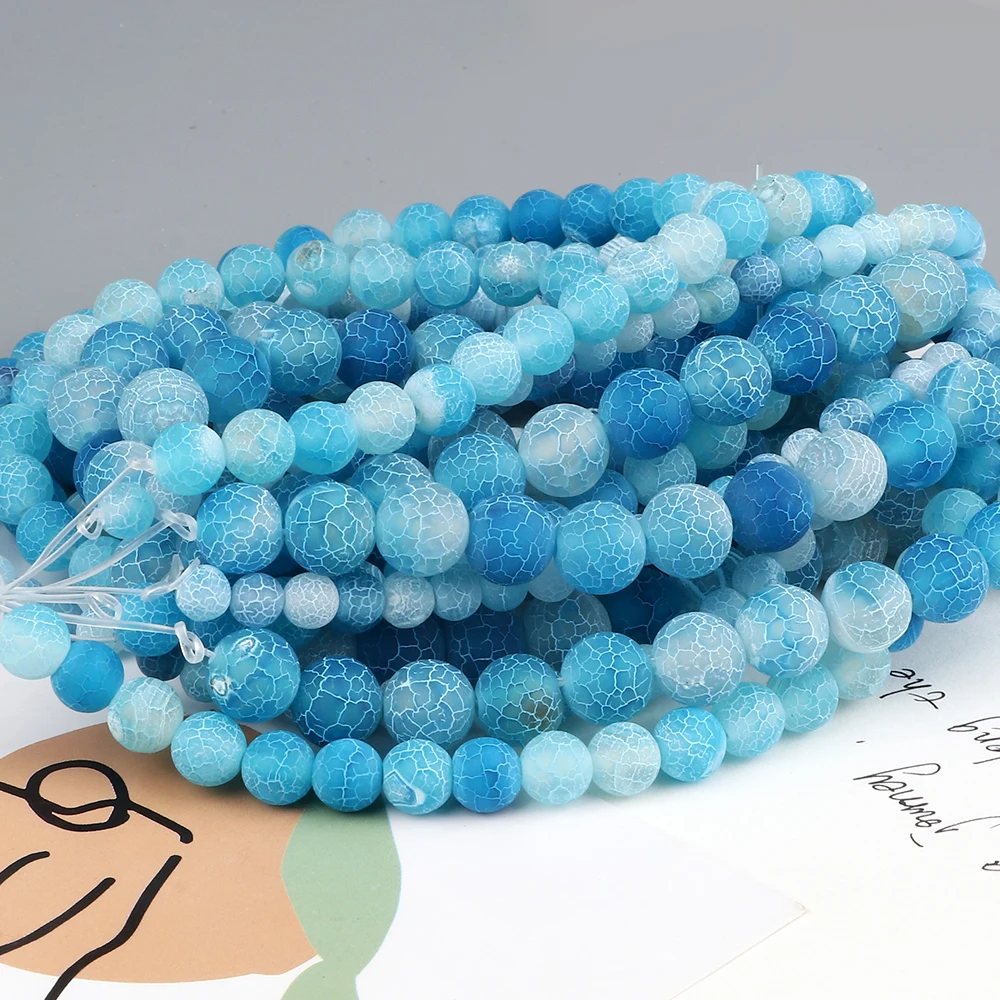 Natural Blue Weathered Stone Round Loose Beads Women DIY Charm Bracelet Necklace 6 8 10 MM Pick Size For Jewelry Gift Making Box