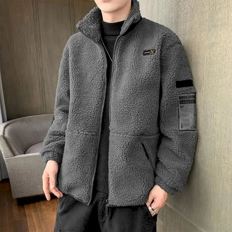 

Fonekie Lamb Velvet Jacket Men's Autumn Winter Down Padded Coat Casual Handsome Thick Warm Cotton Jackets Fashion Outerwear Men