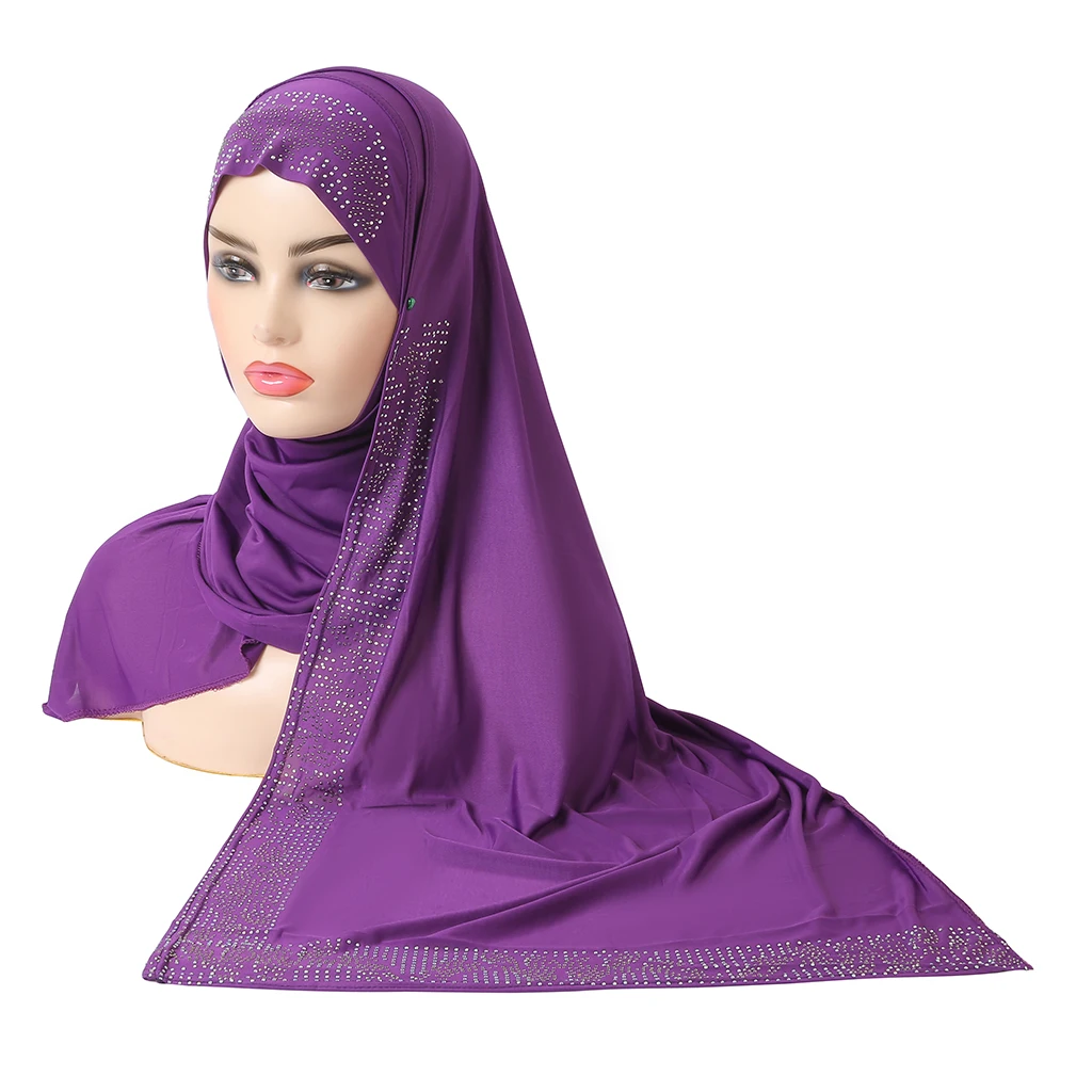 H287 Amira pull on Hijab with shawl wrap pray Headscarf with stones muslim scarf islam Full Cover Hat Turban Caps Bonnet