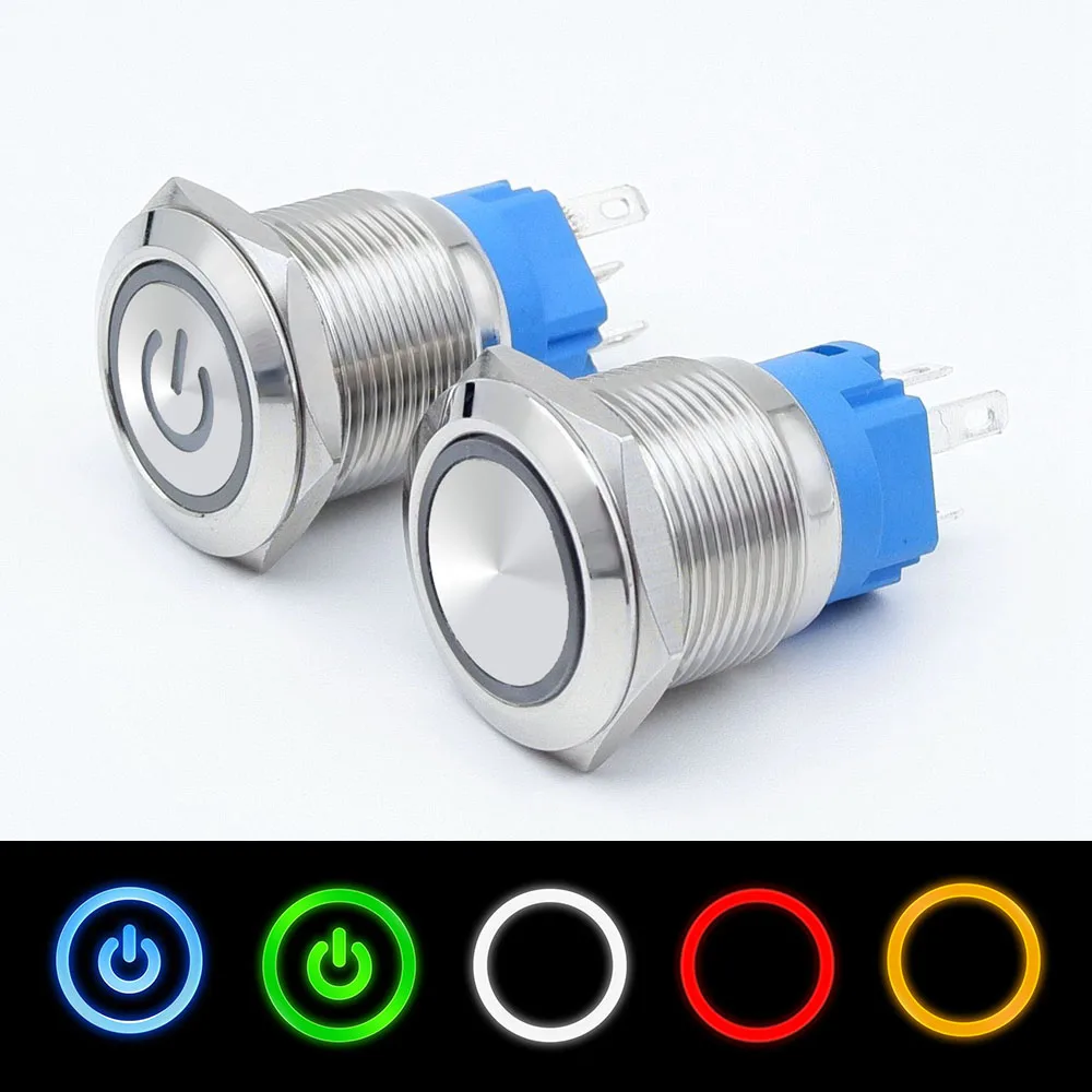 comprar 19 mm interruptores de botao em massa impermeavel metal led luz momentanea travamento redondo interruptor de alimentacao 5v 110v 12v 220v 40 pecas 01