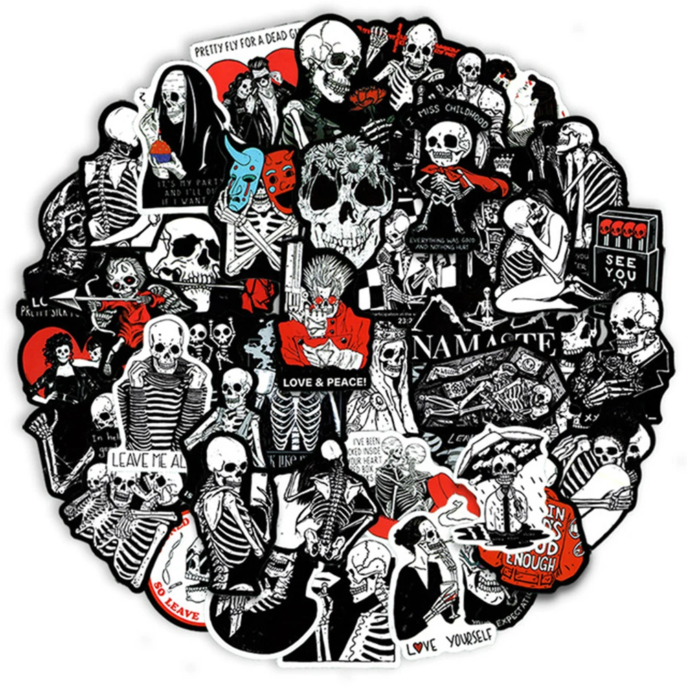 10/30/50PCS Red And Black Skeleton Sticker Ghost Funny Horror Sticker For Suitcase Skateboard Fridge Laptop Decals Graffiti F3