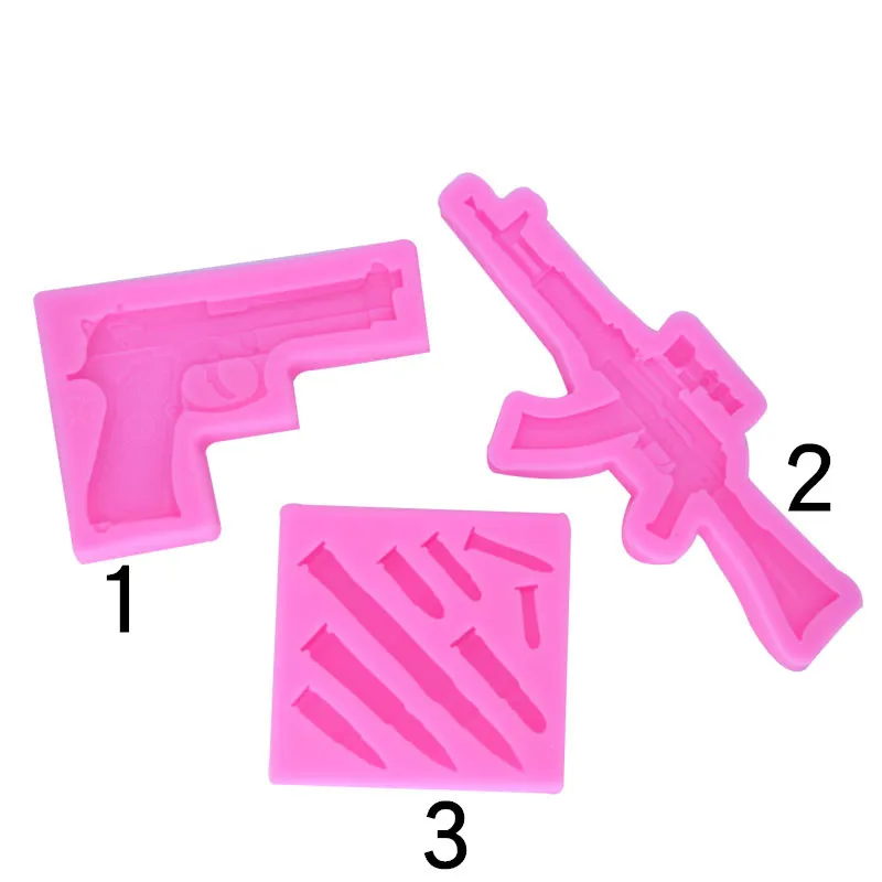 Game Mechanism Gun Bullet Silicone Mould Rifle Biscuit Chocolate Turn Sugar Clay Cake Decoration Mold Baking Accessories