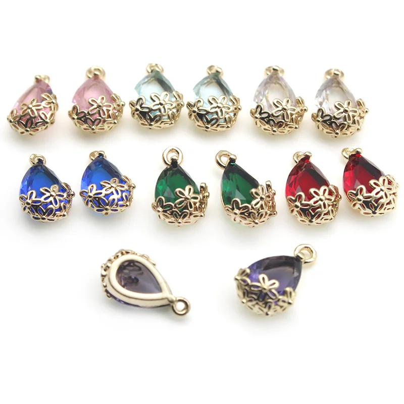 

Медные Металлические Подвески Стразы, красочные кристаллы в форме капли воды, Подвески для изготовления ювелирных изделий «сделай сам», се...