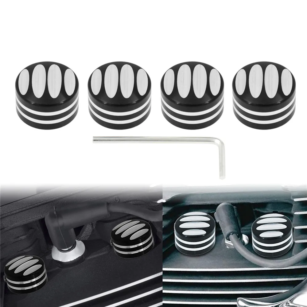 4PCS Motorrad Schwarz/Chrom Zündkerze Kopf Bolzen Kappe Abdeckung Stecker Aluminium Für Harley Twin Cam Touring Sportster 883 straße Glide
