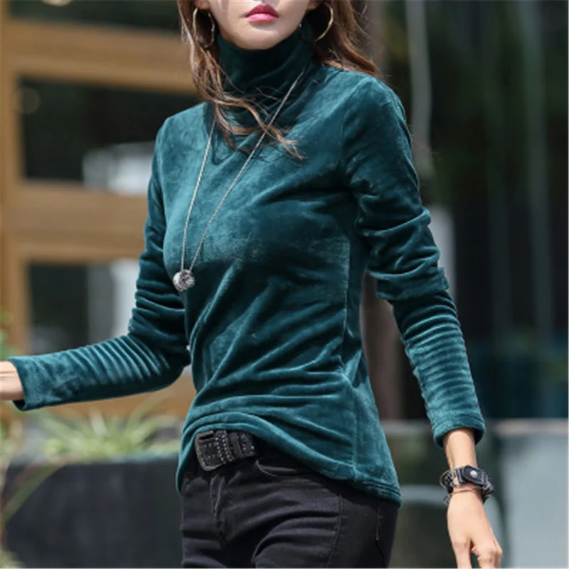 Women Turtleneck Sweater Thick Warm Winter Velvet Top Female Solid Pullovers Long Sleeve Warm Ladies Sweaters