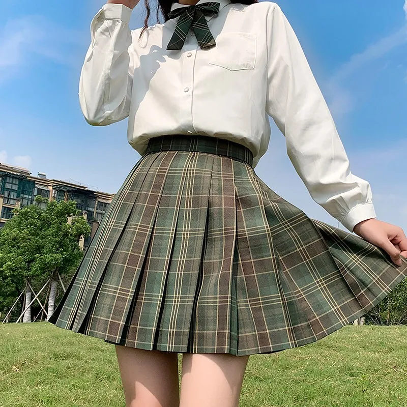 [Morinaka] Girls Short / Long Sleeve High Waist Pleated Skirts Plaid Skirts Women Dress For JK School Uniform Students Clothes