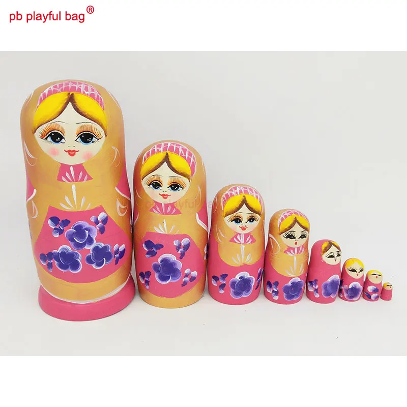 PB Playful bag 1 Set Wood Montessori Russian Nesting Dolls Eight layer kawaii wooden toy set Valentine's day birthday gift HG33