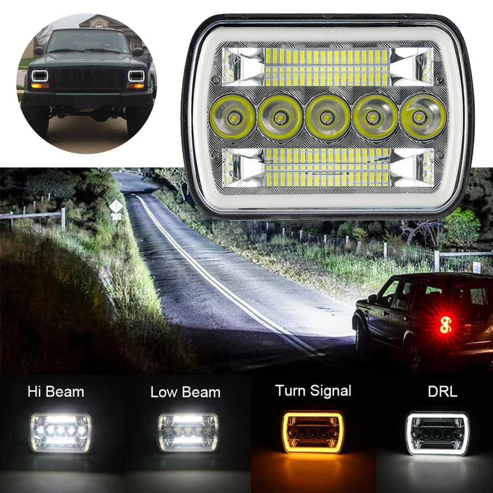 

1pc IP67 Waterproof LED Headlight For Jeep Wrangler Cherokee XJ 6500K 5500LM Red Signal Light For GMC Savana 1500 2500 3500