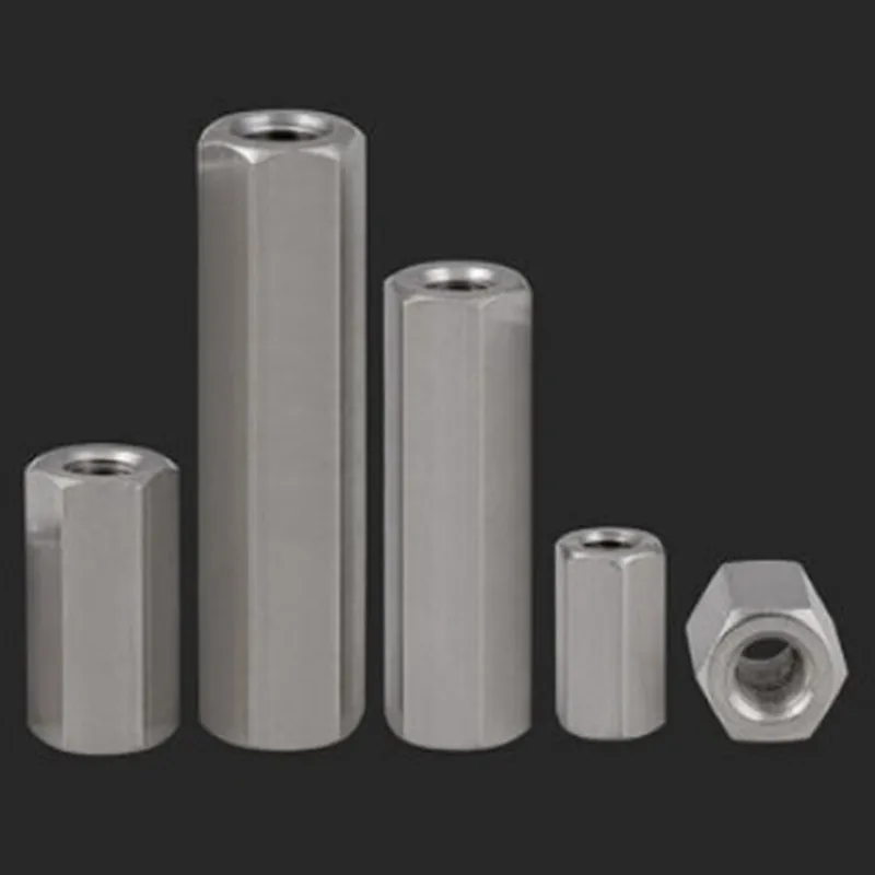 1 قطعة M8 M10 M12 M14 M16 304 A2 مسدس من الفولاذ المقاوم للصدأ عرافة تمديد طويل تطول قضيب موصل مشترك كم أنبوبي اقتران الجوز #5