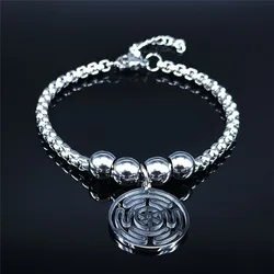 Hekate Wheel Stainless Steel Chain Bracelet Strophalos Hecate Magic Symbol Logo Charm PIN Jewelry colier femme joyas B1725-3S03