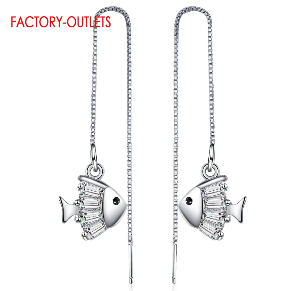 Long Box Chain Earring For Women Fashion Pure 925 Sterling Silver Color Romantic Tropical Fish Shape Tassel Drop Earring Fine