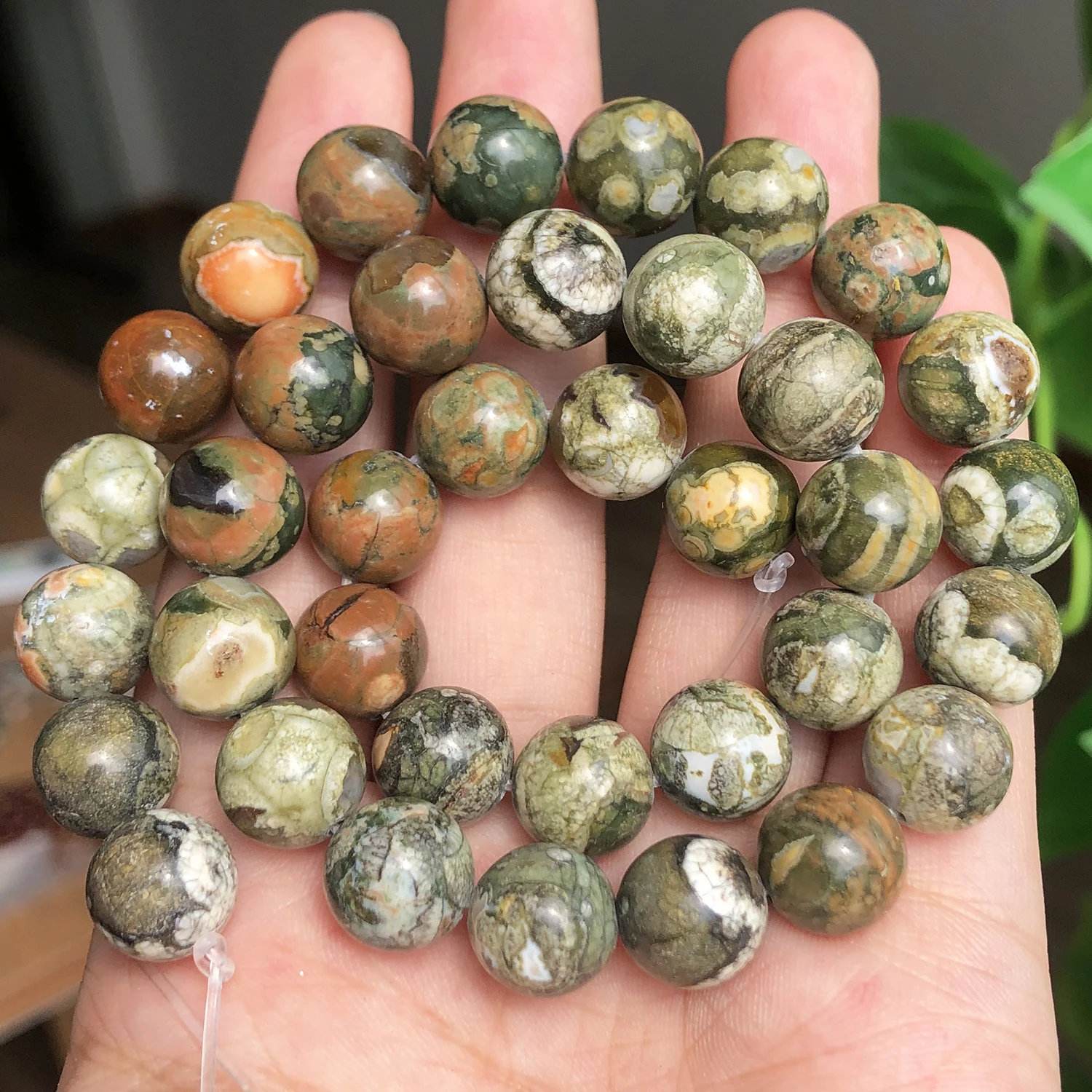 Natural Stone Green Rhyolite Jaspers Round Spacer Beads for Jewelry Making DIY Bracelet Earrings Accessories 15\'\' 6 8 10 12mm