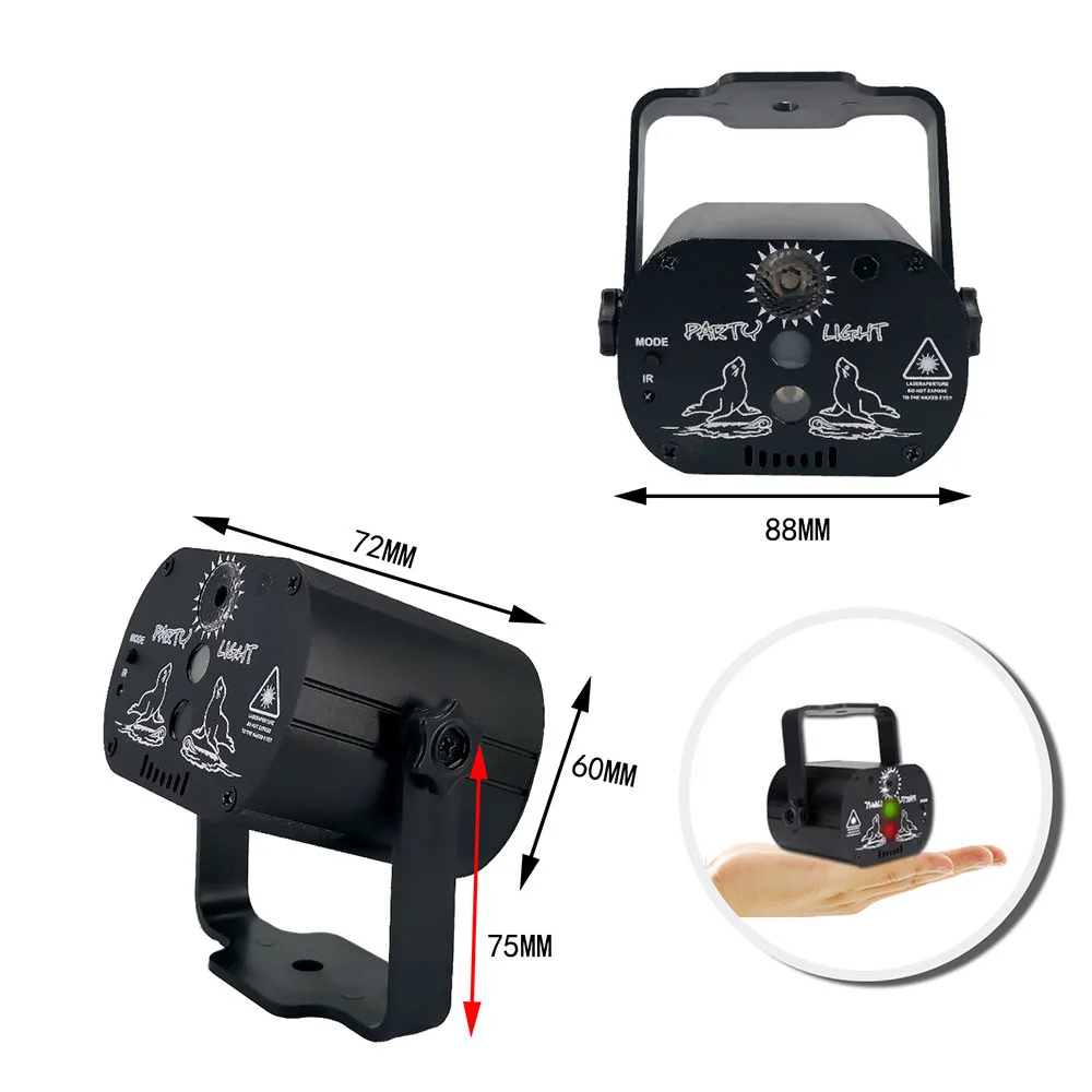 Mini USB Charge DJ Disco Party Light With 60 Patterns Voice Control Laser Projector Light Christmas Party Strobe Stage Lights