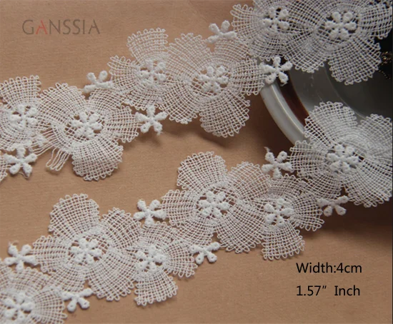 1yard Width:4cm Water-Soluble Flower Lace Trim Ivory White for Embroidery/Skirt Intimate Accessories Decoration(ss-2335)