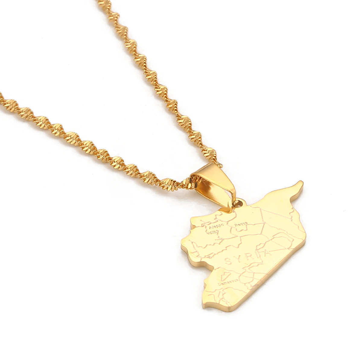 Gold Plated Stainless Steel Syria City Map Pendant Necklace For Women Men Trendy Chain Jewelry