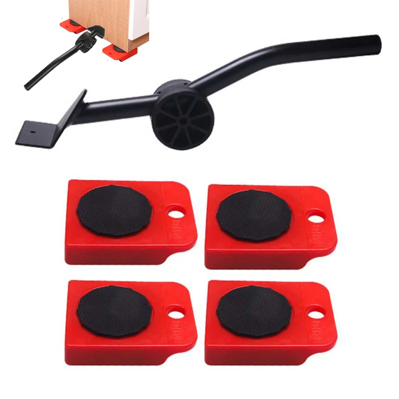 

5PCS/Set Furniture Transport Lifter Tool Set Furniture Mover Wheel Bar Roller Hand Tools