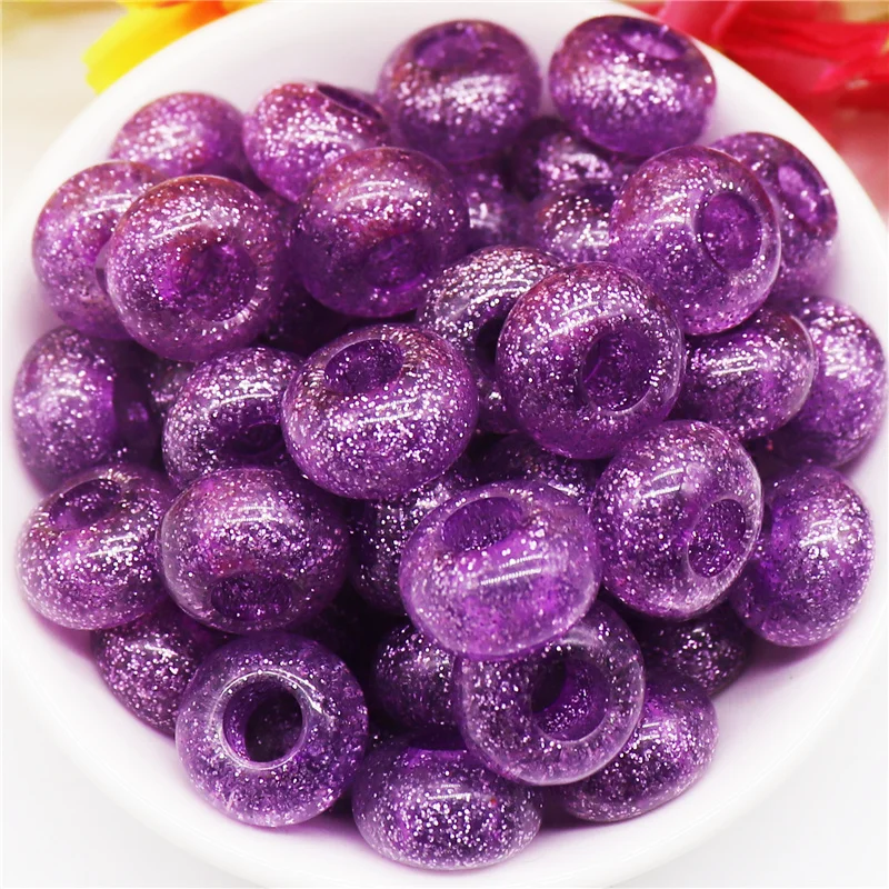 10Pcs Purple Color Quartz Stone Sand Large Hole (5mm) Spacer Loose Charms European Bead fits Pandora Bracelet Jewelry Makings