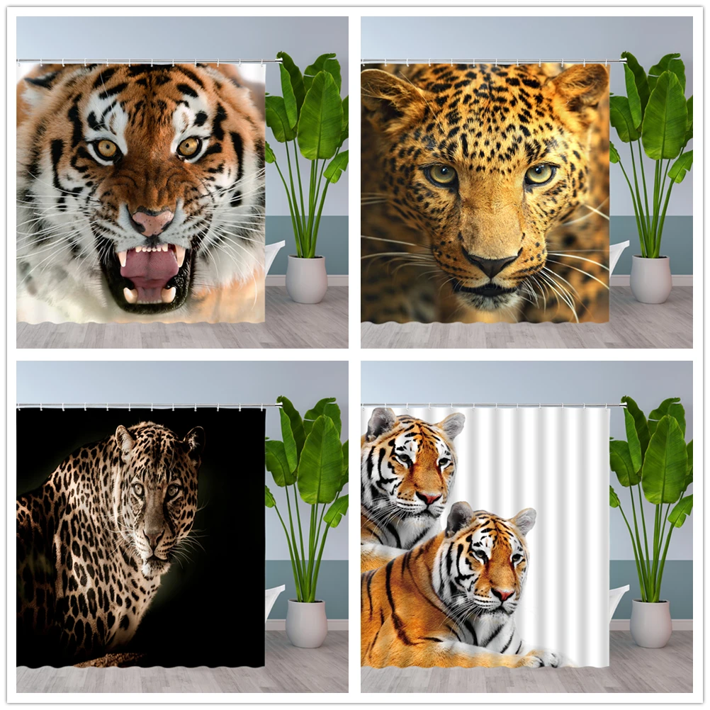 Animals printed lion tiger leopard Elephant Bath Curtains Waterproof Polyester Cloth Washable Bathroom Shower Curtain with Hook