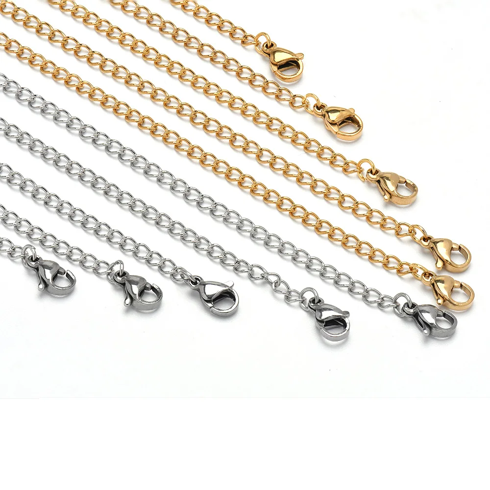 5Pcs Stainless Steel Necklace Extenders Bracelet Anklet Extension Chains with Lobster Clasps and Closures for Jewelry Making