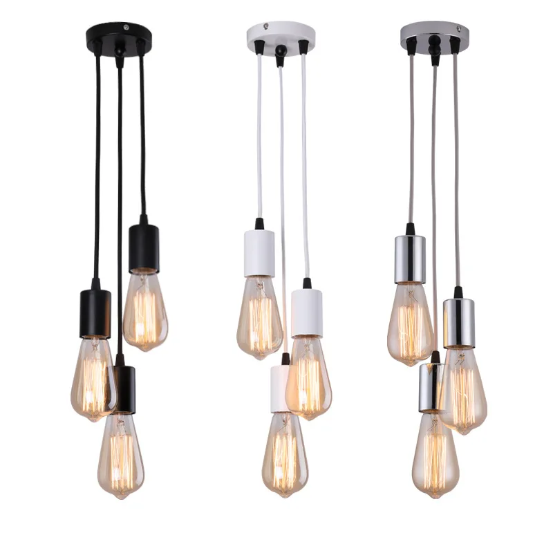 

Creative Restaurant Chandelier 3 Bulbs Dining light Modern Vintage Edison Bulbs Lighting Fixture Industrial E27 Hanging Bulbs