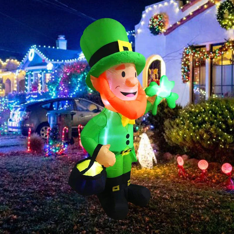 6 ft st patrick leprechaun pé tema inflável festa decoração inflável ornamentos do gramado led quintal luz brinquedos infláveis