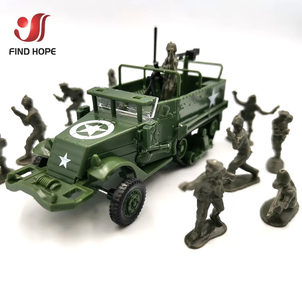 1:72 M3 Half-Track Military Armored Vehicle Assembly Model Toy Armored Carrier Car For Action Figure +10Pcs Soldiers Model