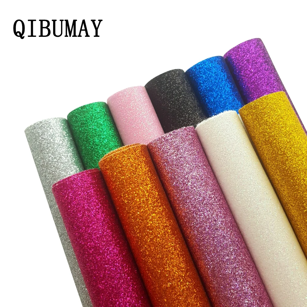 QIBUMAY 22*30cm Glitter Leather Fabric Faux Leather Sheet Sequin DIY Hairbow Decoration Handmade Bags Material Synthetic Leather