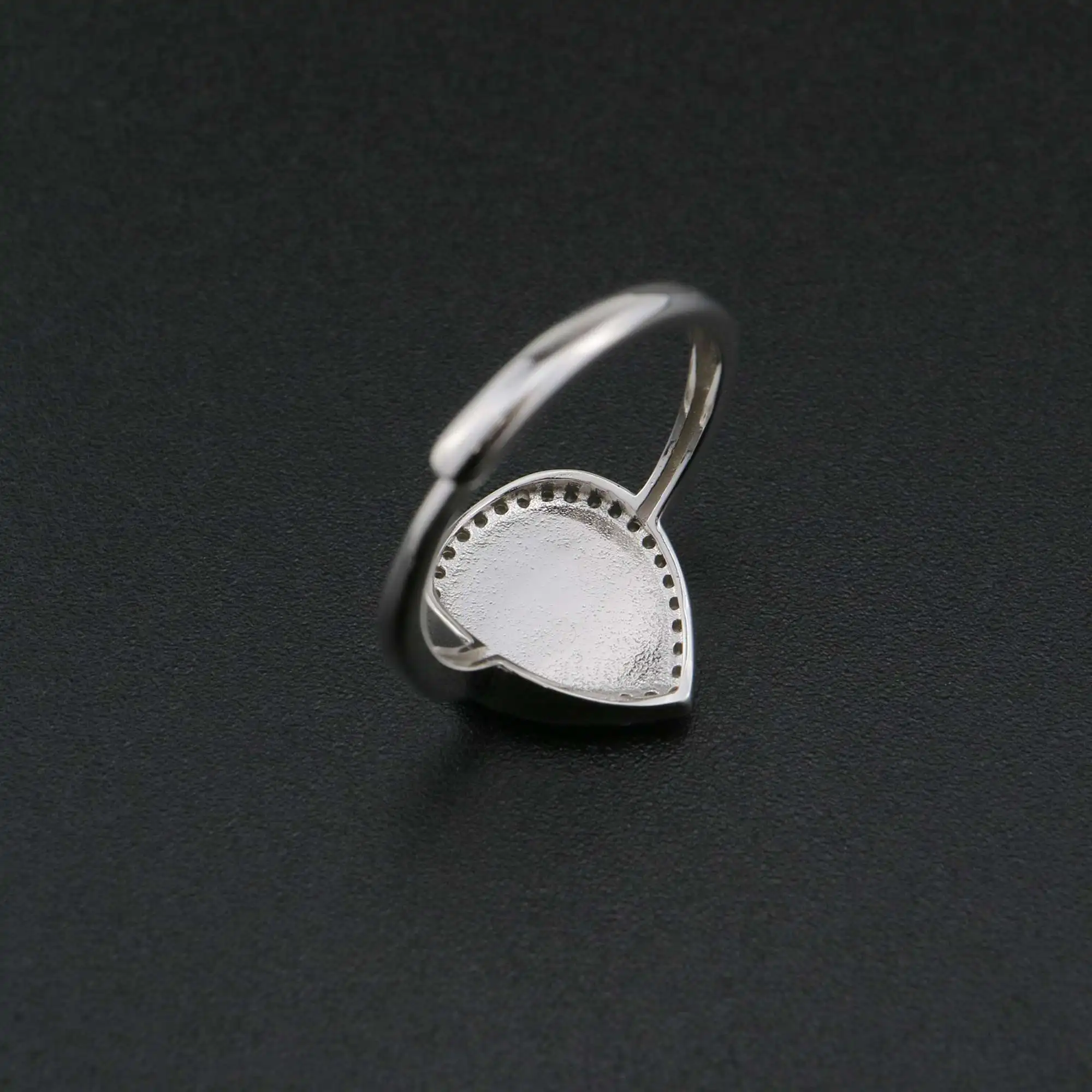 1Pcs 8x10MM Pear Ring Settings Adjustable for Breast Milk Cabochon Solid 925 Sterling Silver Bezel DIY Supplies 1294208