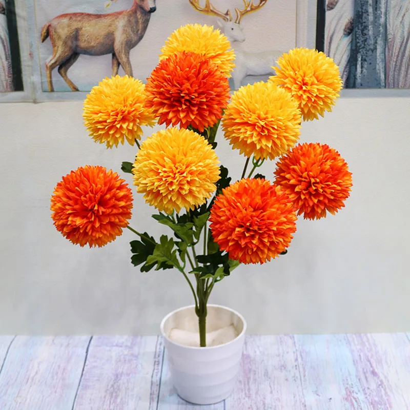 

9 Head Large Ball Bouquet Chrysanthemum Imitation Flower Home Display Wedding Decoration Fake Bouquet Table Tennis Flower