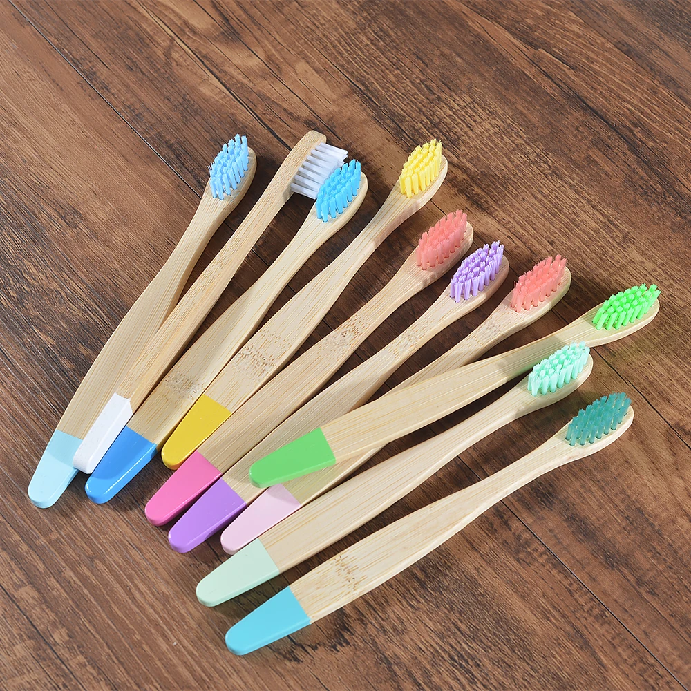 Children 10 Pieces Colorful Toothbrush Medium Bristles Bamboo Toothbrush Eco Friendly Kids Paint Zero Waste Plastic-Free Brushes