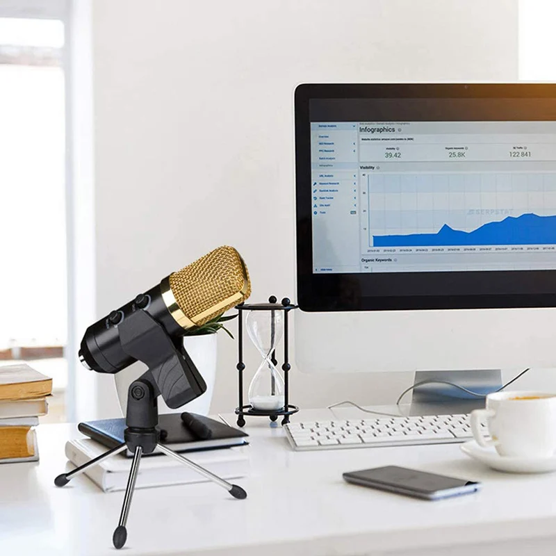 Microfono a condensatore per Computer Audio cablato 3.5mm Studio cardioide Pick-Up Mic con supporto per treppiede e adattatore Audio USB F100TL