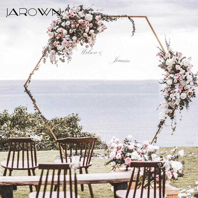 

JAROWN Wedding Props Hexagons Wrought Iron Arches Shelf Gold White Wedding Background Stand Decor Home Party Decoration