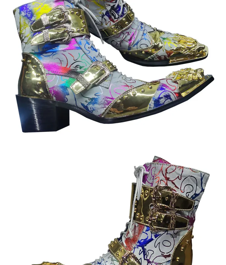 Frühling und Herbst Spitze hohe stiefel herren stiefel Weiß Wies Rindsleder Business Bankett Casual Leder stiefel High heels Stiefel – Detail 4