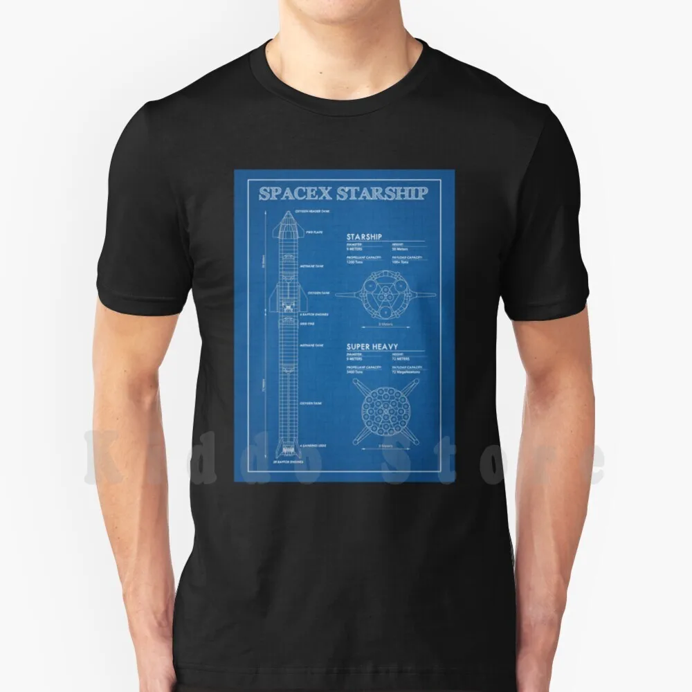 Spacex Starship Blueprint-Rocket T Shirt Print For Men Cotton New Cool Tee Space X Spacex Falcon Starship Bfr Blueprints Elon
