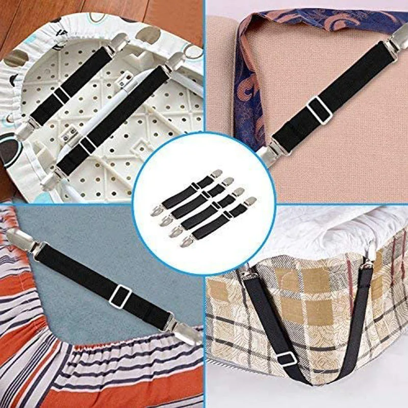 2Pcs Bed Sheet Grippers Adjustable Bed Fasteners Sheet Suspenders Elastic Cross Clips Sheet Strap Sofa Clamp Tablecloth Clips