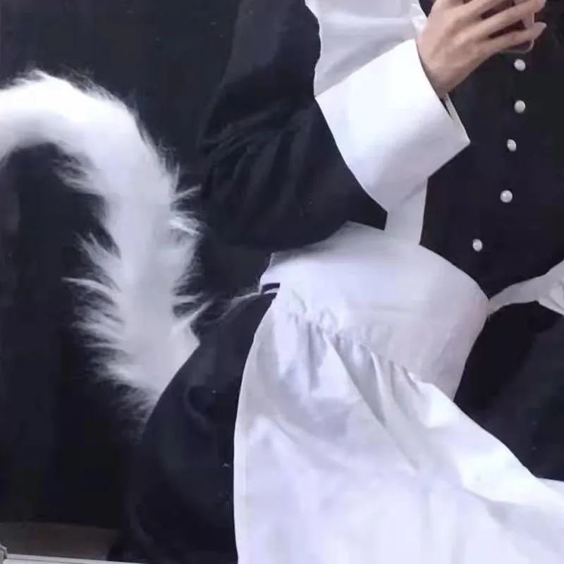 Cat tail cosplay fur tail simulation animal tail black White Gray Halloween party show cat ears