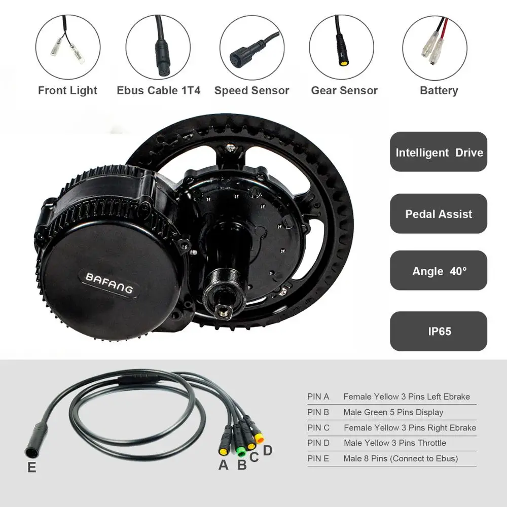 Bafang 8FUN 48V 750W BBS02B MMG320 12.8Ah Rack Battery Gear Sensor 850C SW102 Mid Drive Motor Ebike Conversion Kit with Light