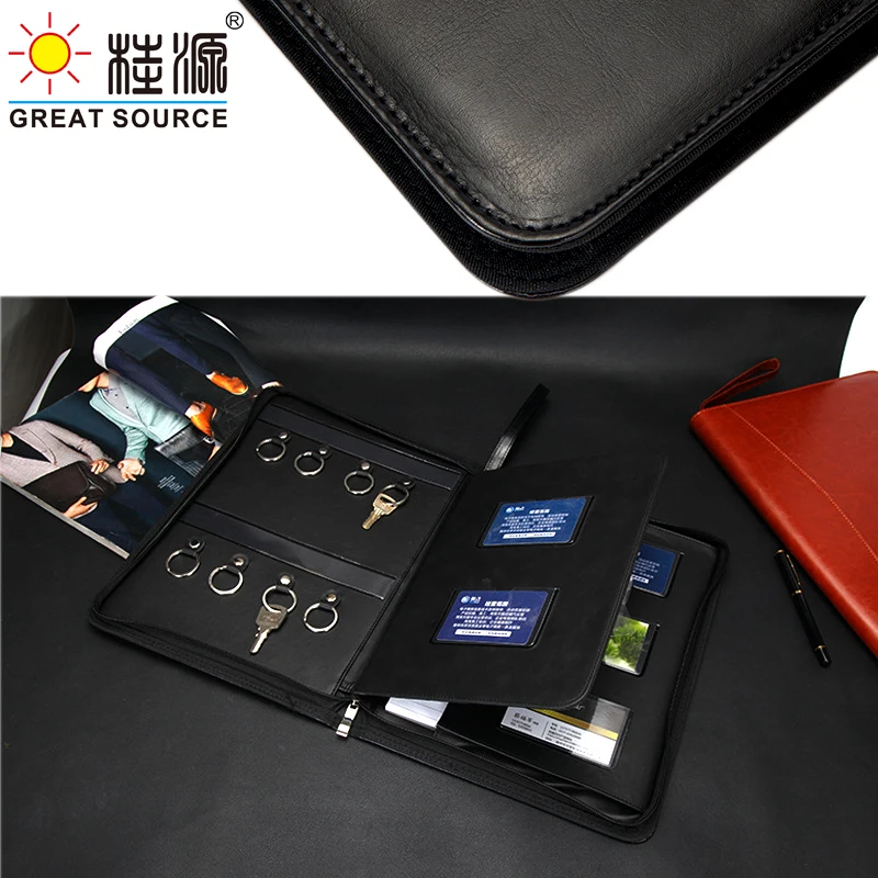 MQQ A4 Manager Comference Folder Key Manage Folder For A4 File Padfolio Leather Portfolio Organizer Office Zipper Bags(3PCS))